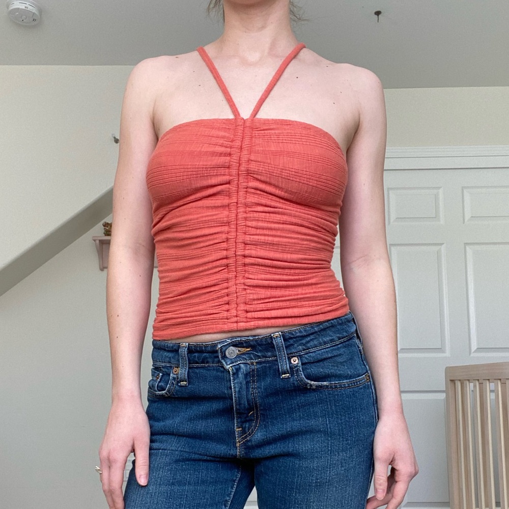Anthropologie Pilcro ruched ribbed halter tank